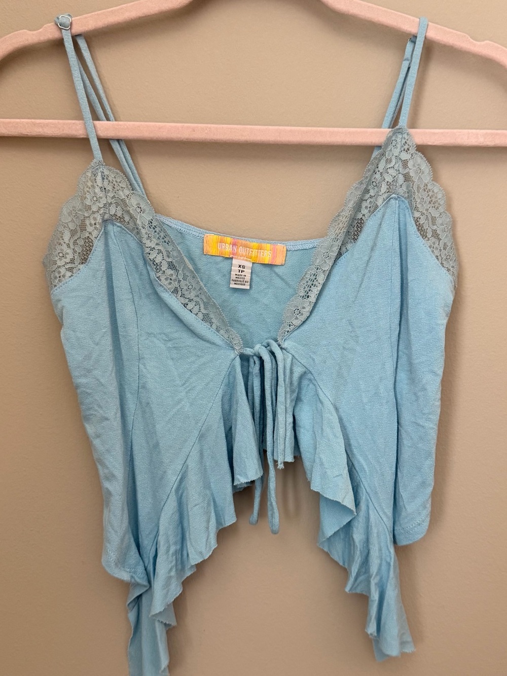 Urban Outfitters Light Blue Lace-Trim Tie Front Cami
